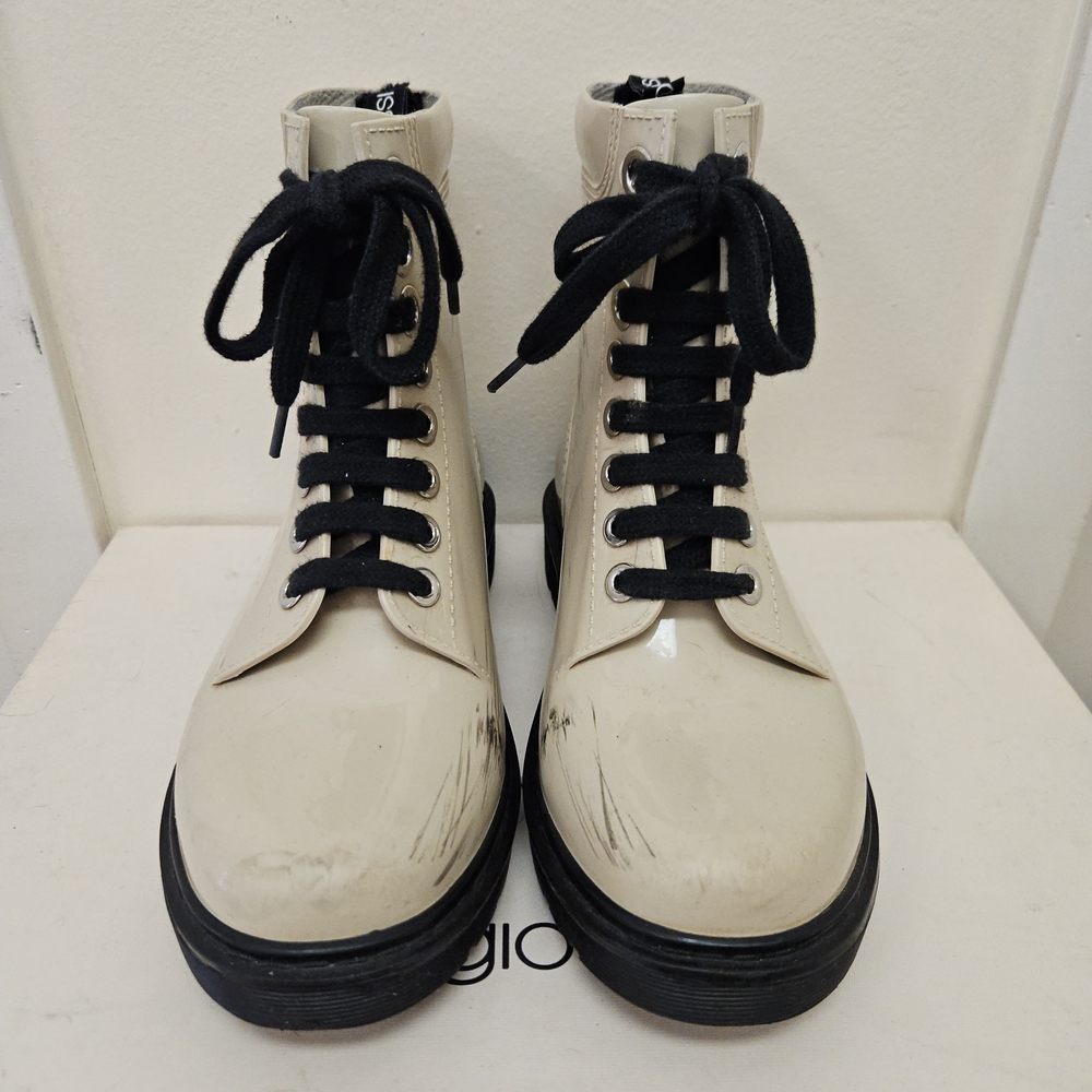 Sergio Rossi Winter Jelly 015 Gomma Lux Chalk Combat Rain Boots EU 38 w/ Box Bag